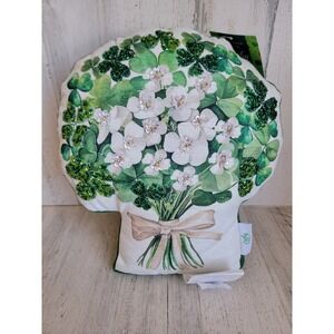Lucky Lane NEW clover bouquet pillow St Patrick's Day green beaded unique